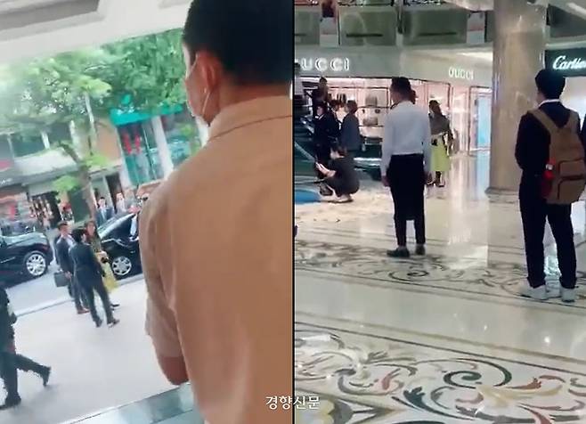 베트남 하노이시의 명품전문 백화점에 방문한 김건희 여사. 2023년 6월 23일로 추정되는 이날 방문은 대통령실 공식 홈페이지 공식 일정이나 사진기록에서는 확인되지 않는다. 사진은 한 베트남 틱토커가 찍어 올린 영상을 캡처한 것이다./유튜브채널 건진사이다 제공