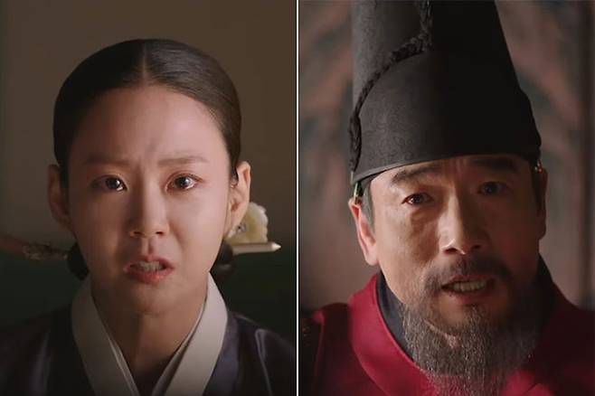 배우 한승연은 촬영하면서 유독 어려웠던 장면으로 왕 앞에서 '칠거지악'을 언급하는 신을 꼽았다. 그는 "그런 신분의 여성이 임금님 앞에서 직접 말하는 장면 자체가 없더라"며 "레퍼런스가 없어 자세를 완전히 엎드려야 하는 건지 벌벌 떨어야 하는 건지 몰랐는데 박원상 선배님께서 잘 이끌어주셨다"고 말했다. 티빙 제공