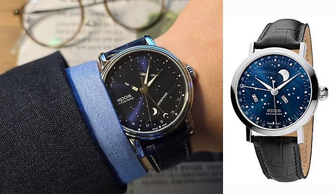 스위스 시계 브랜드인 에포스(Epos)의 '나이트스카이' 모델. 우측이 신형 모델이다.