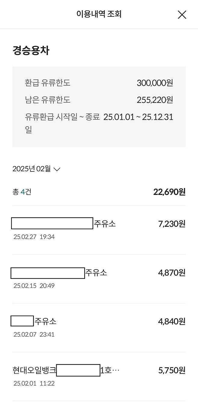 경차 유류세 환급 현황 (제공 = 롯데카드)