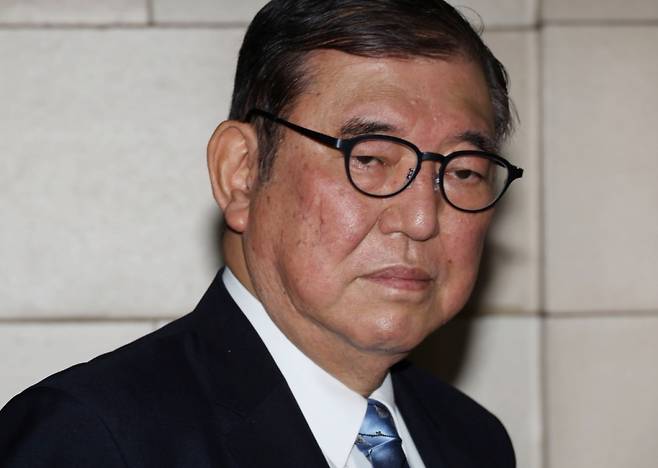 이시바 시게루 일본 총리가 17일 일본 참의원 예산위원회에 출석 중인 모습./로이터=뉴스1(요미우리신문 제공)