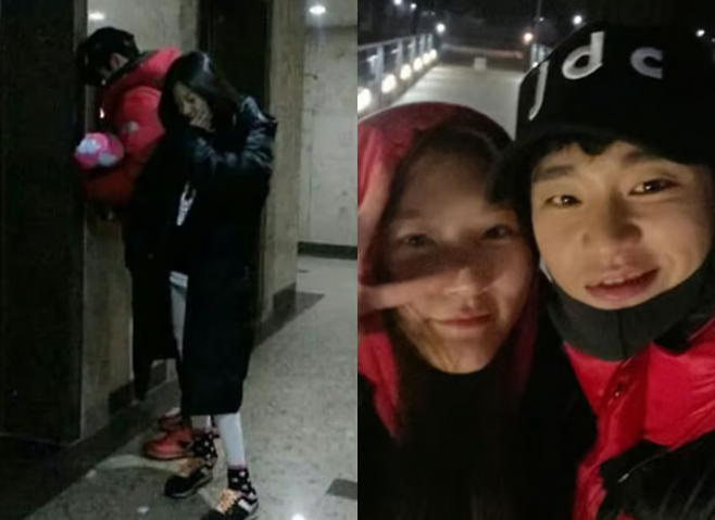 2017년 공개된 김수현과 김새론이 함께 찍힌 사진. 왼쪽 사진은 김새론의 집 앞에서 촬영된 것으로 알려졌다. [유튜브채널 ‘가로세로연구소’ 갈무리]