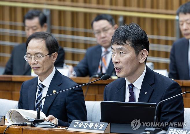 답변하는 이복현 금융감독원 원장 (서울=연합뉴스) 이복현 금융감독원 원장이 18일 서울 여의도 국회 정무위원회에서 열린 홈플러스·MBK 파트너스 및 삼부토건 관련 긴급 현안질의에서 의원 질의에 답변하고 있다. 2025.3.18 [국회사진기자단] photo@yna.co.kr