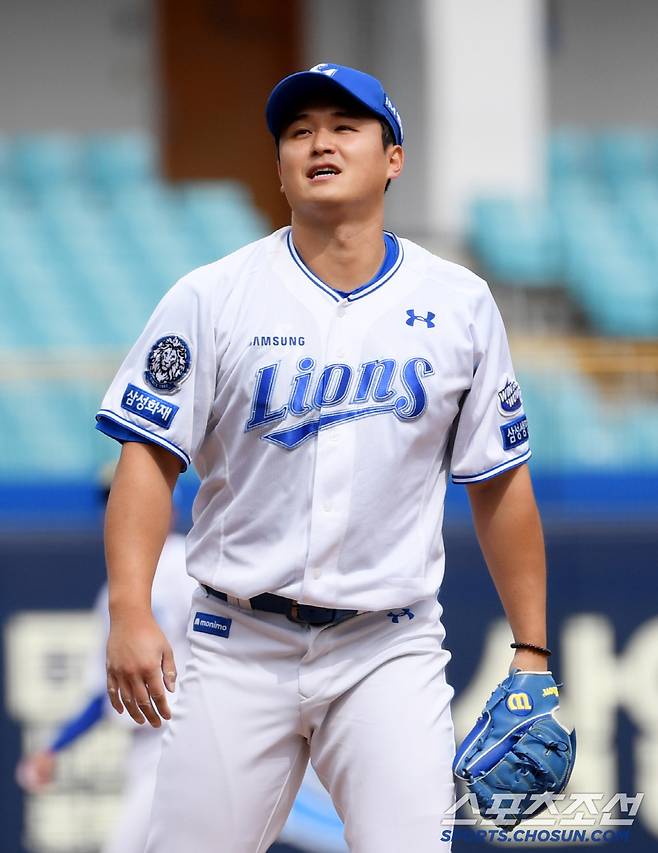 13일 대구 삼성라이온즈파크에서 열린 삼성 라이온즈와 LG 트윈스의 시범경기. 삼성 최원태가 숨을 고르고 있다. 대구=박재만 기자 pjm@sportschosun.com/2025.03.13/