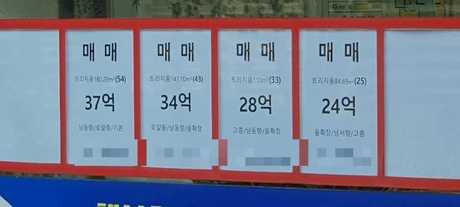 20일 서울 송파구 '트리지움' 단지 내 상가 공인중개사무소에 걸린 안내판/사진=홍재영 기자