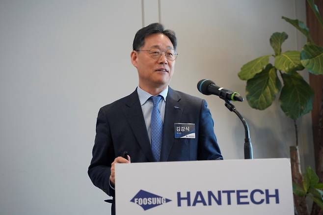 사진은 지난달 26일 한텍 IPO(기업공개) 기자간담회를 진행하는 김강식 한텍 부사장. /사진=서울IR