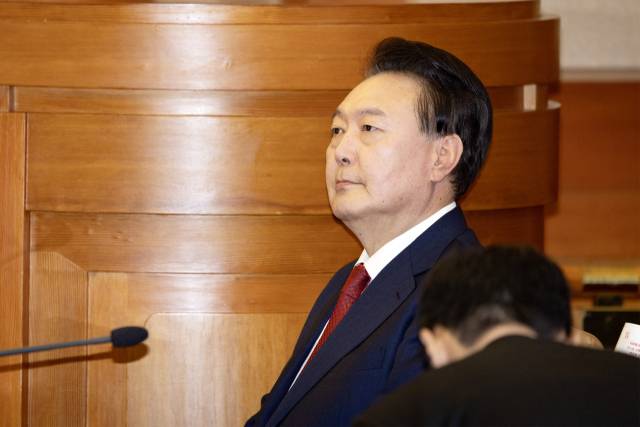 윤석열 대통령이 서울 종로구 헌법재판소에서 열린 탄핵심판 변론에 출석해 있다. 연합뉴스