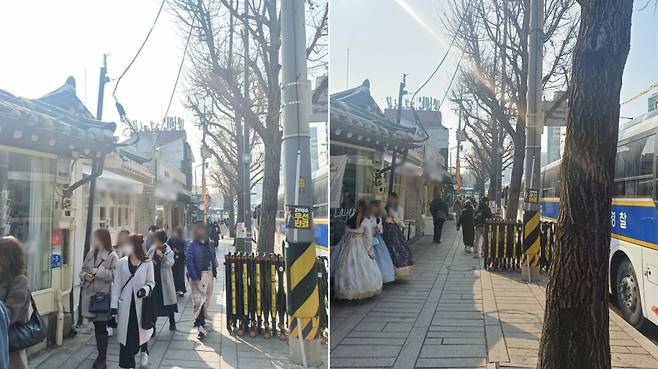 21일 오전 서울 종로구 헌법재판소 맞은편 거리에서 시위대가 사라진 가운데 외국인 관광객들이 길거리를 지나다니고 있다. /사진=오석진 기자.