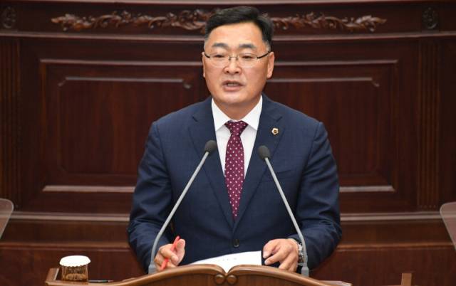 ▲조인제 경남도의회 의원(함안)이 5분 자유발언을 하고 있다. ⓒ프레시안(조민규)