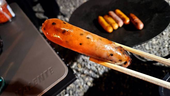 20250321_230237.jpg 캠핑 1일차) 저녁 소시지 구이에 한잔