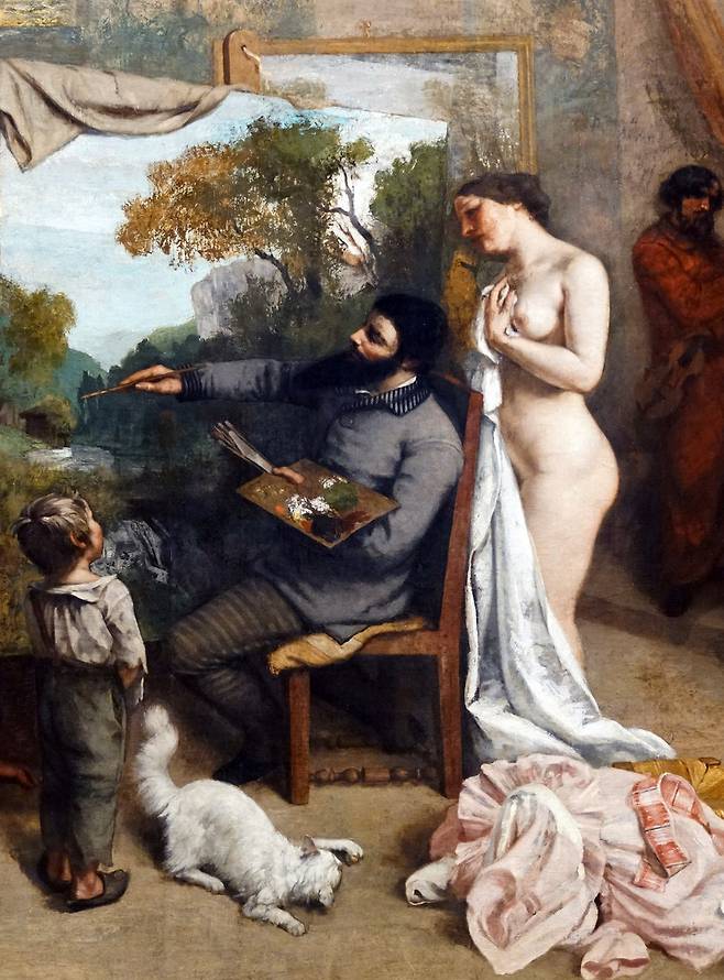 귀스타브 쿠르베, 화가의 작업실(일부 확대), 1854~1855, 캔버스에 유채, 361x598cm, 오르세 미술관