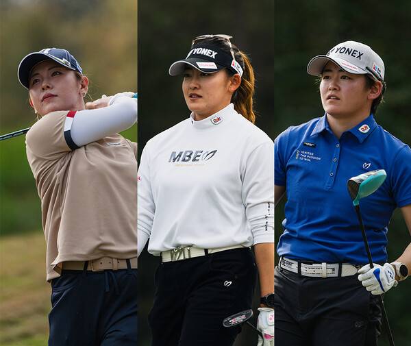 2025년 일본여자프로골프(JLPGA) 투어 V포인트·SMBC 레이디스 골프토너먼트 우승을 차지한 미국여자프로골프(LPGA) 투어 멤버 요시다 유리, LPGA 투어 루키인 쌍둥이 자매 이와이 치사토, 이와이 아키에. 사진제공=엡손투어