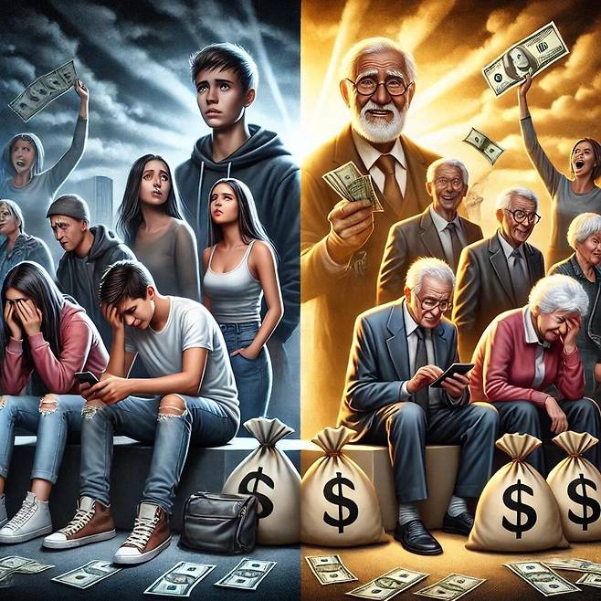 18년 만의 연금개혁안이 여야 합의로 국회를 통과했다. 하지만, 청년세대가 부담해야 할 보험료가 늘어난다는 분석이 나오며 중노년층과의 세대 간 갈등으로 번질 수 있다는 우려가 나온다 ⓒ챗GPT