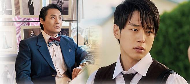 부상길 역으로 출연한 배우 최대훈(왼쪽), 양은명 역 강유석. 넷플릭스 제공