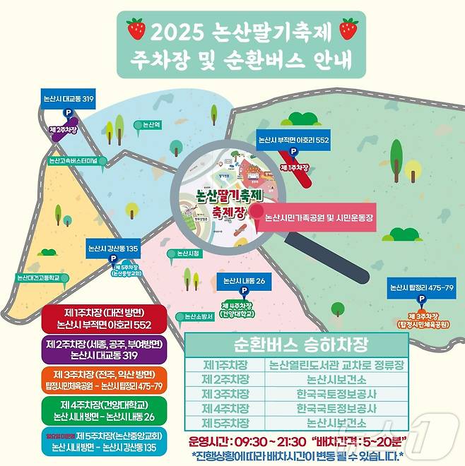 논산딸기축제 주차장 및 순환버스 안내 포스터. /뉴스1