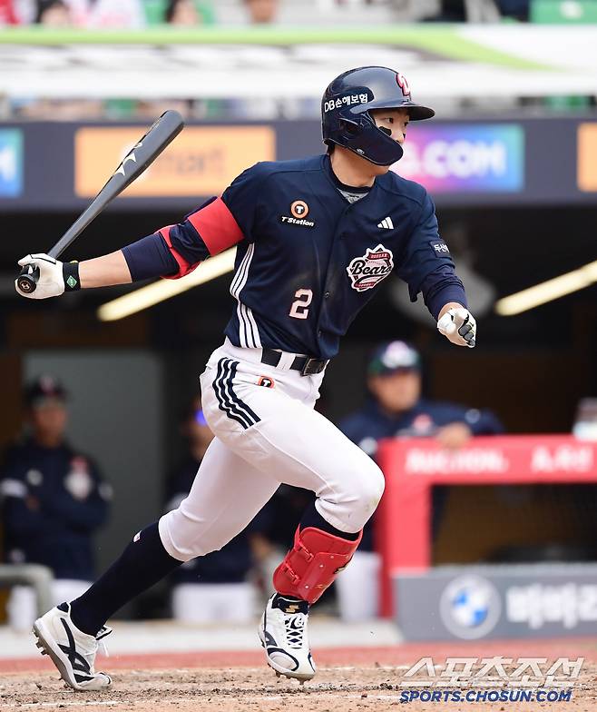 23일 인천 SSG랜더스필드에서 KBO리그 SSG와 두산의 경기가 열렸다. 타격하는 두산 김민석. 인천=송정헌 기자songs@sportschosun.com/2025.03.23/