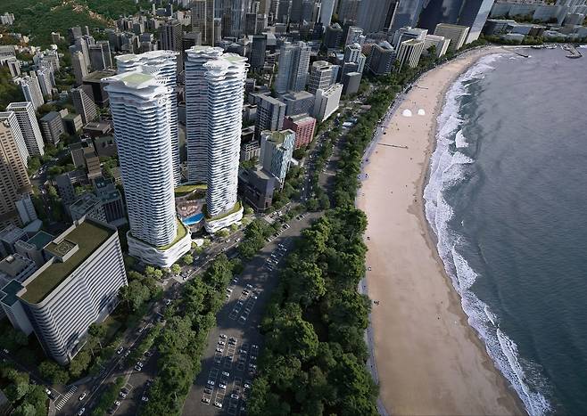 부산 해운대구 옛 그랜드호텔 부지에 6성급 호텔과 352실 규모의 오피스텔이 지어진다. 사업 완성 이후의 조감도  [엠디엠플러스 제공]