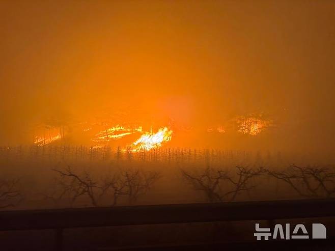 [영덕=뉴시스] 안병철 기자 = 25일 오후 5시54분께 경북 영덕군 지품면 황장지 한 야산에서 산불이 발생했다.(사진=영덕군 제공) 2025.03.25. photo@newsis.com