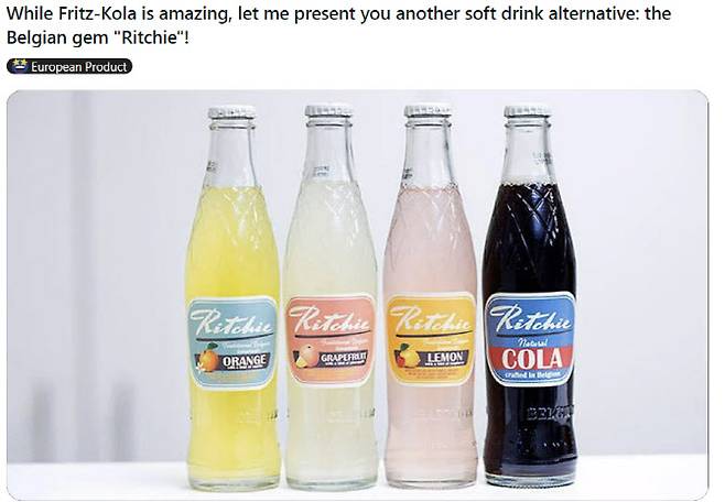 온라인 커뮤니티 레딧에서 미국산 제품 보이콧을 위해 유럽인들이 대체품 정보를 공유하고 있다. 한 이용자가 코카콜라를 대신할 제품으로 소개한 벨기에산 ‘리치’ 음료. (사진=레딧 캡처)