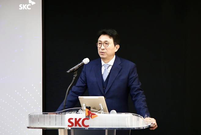 박원철 SKC 사장이 제52기 정기 주주총회에서 발언하고 있다.(SKC 제공)
