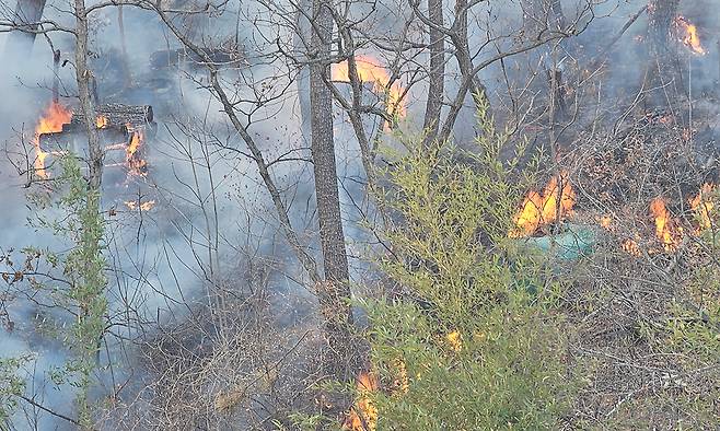 26일&nbsp;울산시 울주군 온양읍이 산불에 영향을 받으며 불타고 있다. 뉴시스