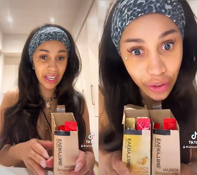 미국 카디비(Cardi B) 틱톡 계정에 올라온 정관장 에브리타임 섭취 영상 캡처 이미지 (KGC인삼공사 제공)