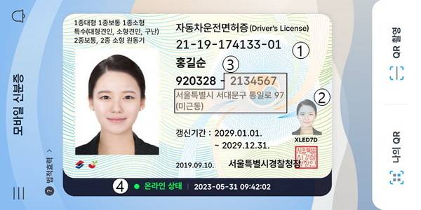 모바일 신분증의 하나인 모바일 자동차운전면허증의 기본 화면 예시. 행정안전부 제공