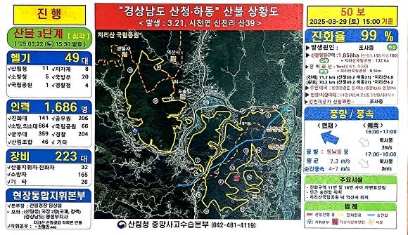 경상남도 산청·하동 산불 상황도. [사진=산림청 중앙사고수습본부]
