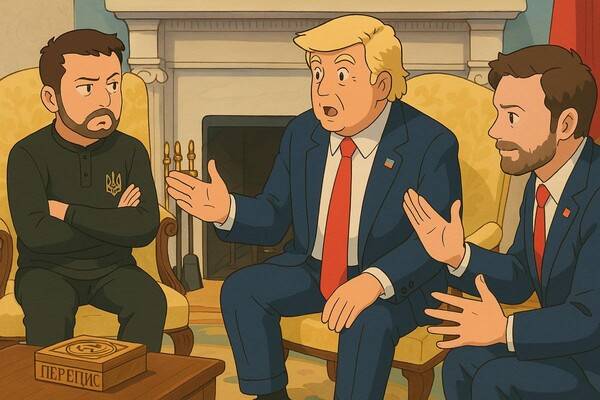 ▲지난달 28일 미국과 우크라이나의 정상회담 사진을 지브리 스튜디오풍으로 구현한 이미지.