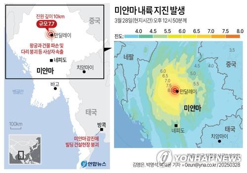 [그래픽] 미얀마 내륙 지진 발생 [연합뉴스 제공]