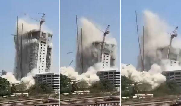 미얀마 내륙에서 리히터 규모 7.7의 강진이 발생한 28일(현지시간) 인근 국가인 태국 방콕에서 건설중이던 고층 건물이 지진 여파로 붕괴되고 있다.(영상 캡처) 태국 방콕=독자 박주영씨 제공