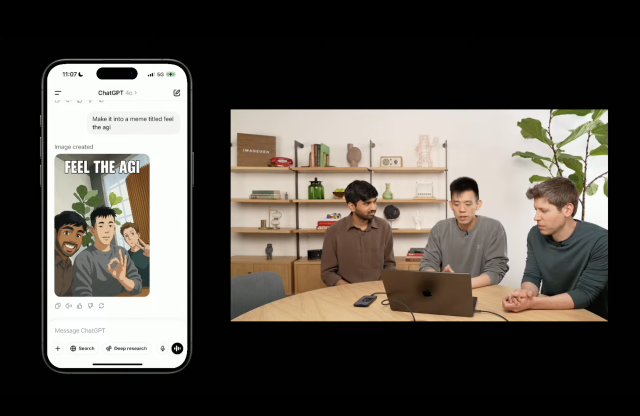샘 올트먼(맨오른쪽) 오픈AI 최고경영자(CEO)와 오픈AI 임직원들이 자신들의 사진을 애니메이션풍의 이미지로 변환하고 있다. 오픈AI 유튜브 캡처