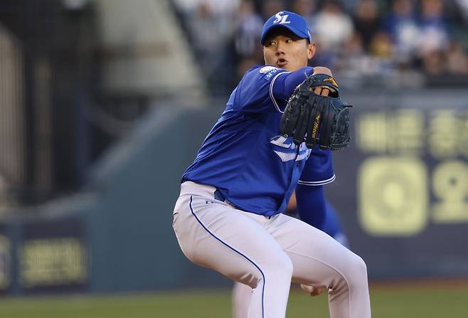 29일 잠실 두산전에서 피칭하는 삼성 배찬승. 삼성 라이온즈 제공