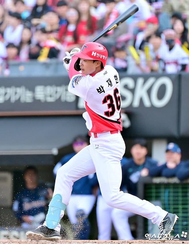 23일 오후 광주기아챔피언스필드에서 열린 '2025 신한 SOL Bank KBO리그' NC 다이노스와 KIA 타이거즈의 경기, 7회말 KIA 박재현이 타격을 하고 있다. 엑스포츠뉴스DB