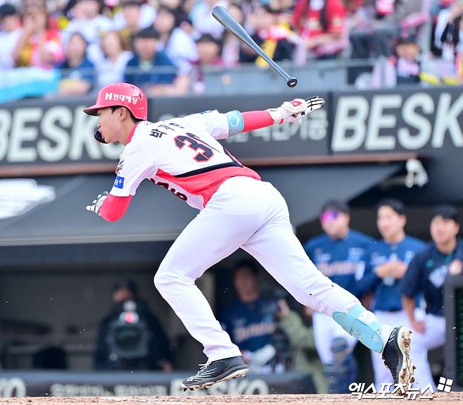 23일 오후 광주기아챔피언스필드에서 열린 '2025 신한 SOL Bank KBO리그' NC 다이노스와 KIA 타이거즈의 경기, 7회말 KIA 박재현이 타격을 하고 있다. 엑스포츠뉴스DB