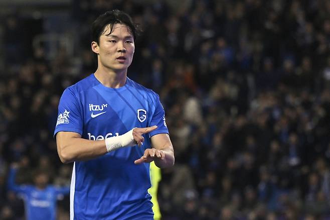 멀티골을 터뜨린 오현규의 골 세리머니. 사진=AFP 연합뉴스