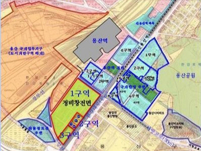 다음 달 15일 입찰을 마감하는 용산정비창 전면1구역에서 포스코이앤씨와 HDC현대산업개발의 2파전이 예상된다. 사진은 서울 용산정비창 위치도. /사진=서울시