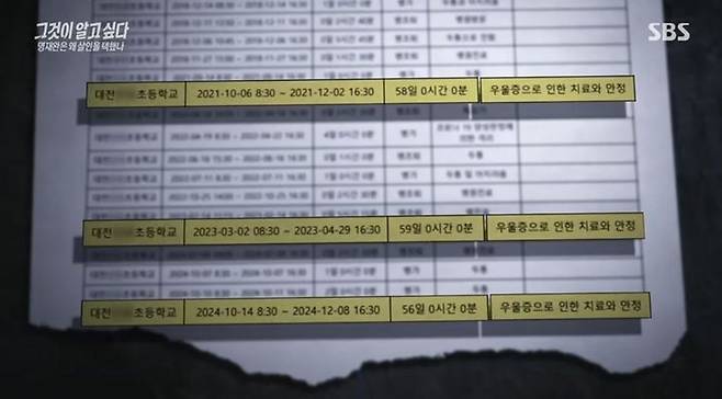 [서울=뉴시스] 명재완의 휴직 및 복직 관련 자료. (출처=SBS) 2025.03.31. photo@newsis.com *재판매 및 DB 금지