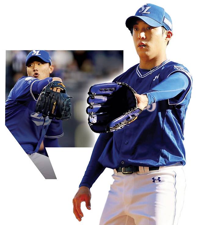 29일 잠실 두산전에 등판한 삼성 원태인(오른쪽)과 배찬승. 삼성 라이온즈 제공