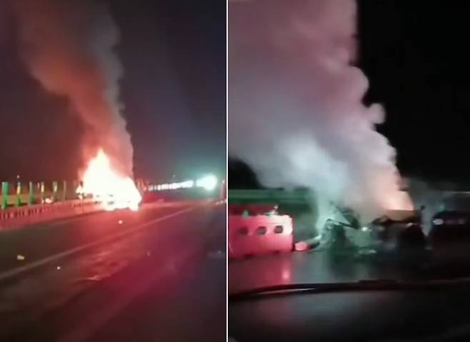 지난달 29일 발생한 중국 샤오미 SU7 전기차 화재 모습. [X 캡처]