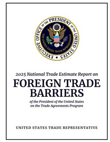 미국 무역대표부의 2025년 국가별 무역장벽 보고서 표지 [美USTR 제공. 재판매 및 DB 금지]