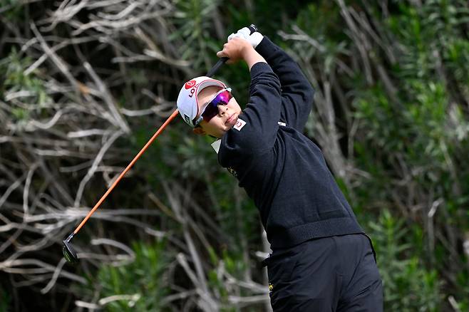 김효주가 3일 미국 네바다주 섀도 크릭 골프코스에서 열린 LPGA 투어 T모바일 매치플레이 조별리그 1차전 2번홀에서 티샷을 하고 있다./AFP 연합뉴스
