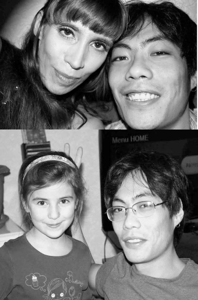 장성탄(오른쪽)과 부인 로리안 시몽(위), 딸 엘로이즈. 로리안 시몽 제공