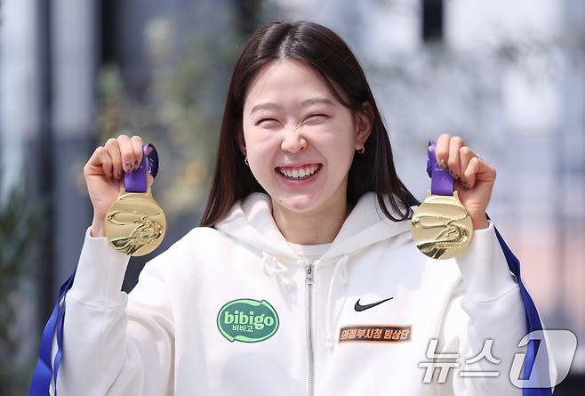 한국 여자 스피드스케이팅 간판 김민선이 1일 서울 강남구 넥스트크리에이티브 빌딩에서 뉴스1과 인터뷰를 하고 있다. 2025.4.1/뉴스1 ⓒ News1 박지혜 기자