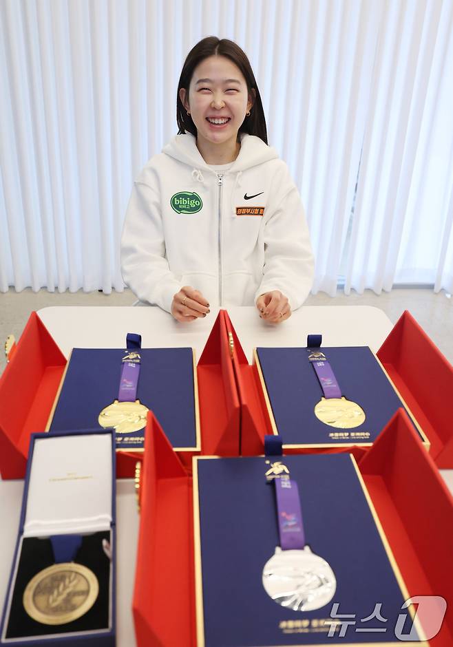 한국 여자 스피드스케이팅 간판 김민선이 1일 서울 강남구 넥스트크리에이티브 빌딩에서 뉴스1과 인터뷰를 하고 있다. 2025.4.1/뉴스1 ⓒ News1 박지혜 기자