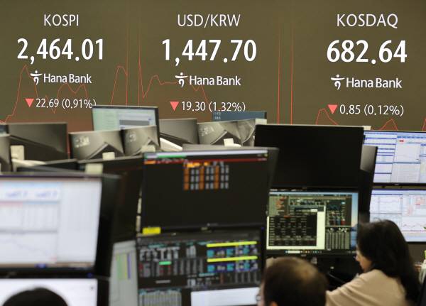 지난 4일 서울 중구 하나은행 본점 딜링룸 모습. 사진은 기사 내용과 관련이 없음. 연합뉴스