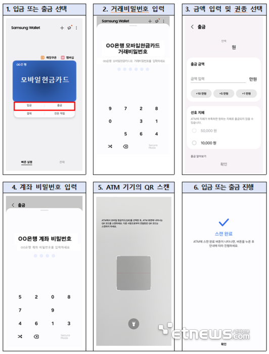 삼성월렛  모바일현금카드 ATM 인출 화면