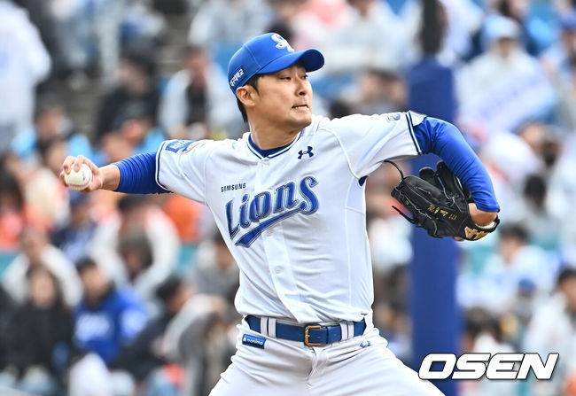 [OSEN=대구, 이석우 기자] 5일 대구삼성라이온즈파크에서 2025 신한 SOL 뱅크 KBO 리그 삼성 라이온즈와 한화 이글스의 경기가 열렸다. 8회초 삼성 라이온즈 임창민이 역투하고 있다. 2025.04.05 / foto0307@osen.co.kr