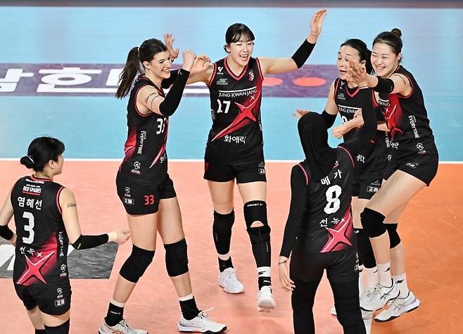 ▲ 정관장 선수들이 환호하고 있다. ⓒKOVO