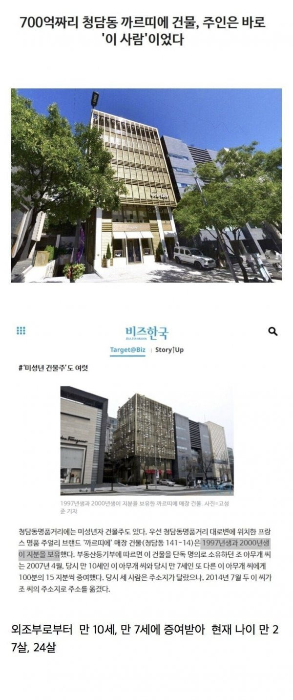 700억 청담동 까르띠에 건물주 나이